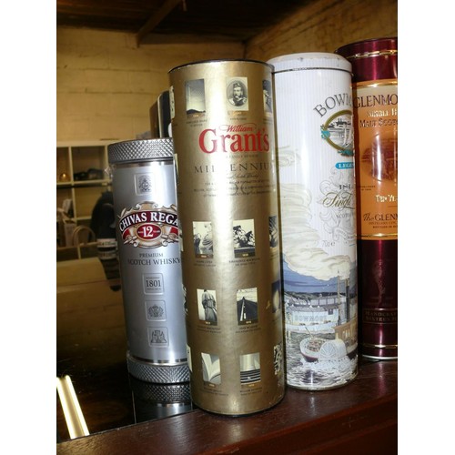 157 - 8 COLLECTABLE WHISKY TINS GLENMORANGIE, GLENLIVET, GRANTS, CHIVAS REGAL, GLENFIDDICH, THE SIX ISLES,... 