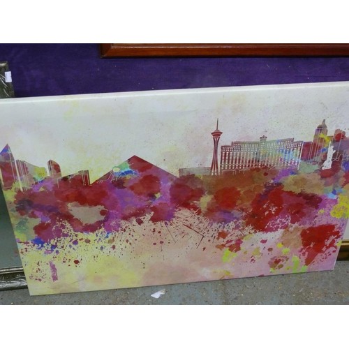 161D - CANVAS PRINT OF ICONIC BUILDINGS SKYLINE, A MIRROR IN SILVER/BRONZE COLOUR FRAME AND A MEDITERRANEAN... 