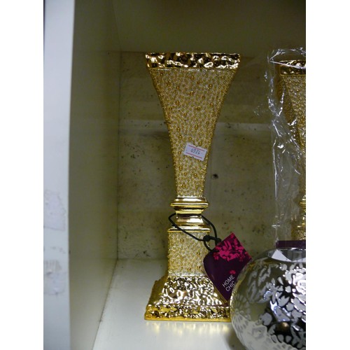 163 - 5 NEW CANDLEHOLDERS IN GOLD AND SILVER