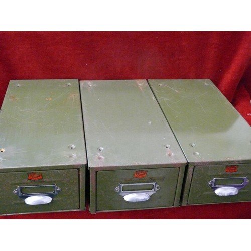 215 - 3 VINTAGE METAL CARD FILE DRAWERS 