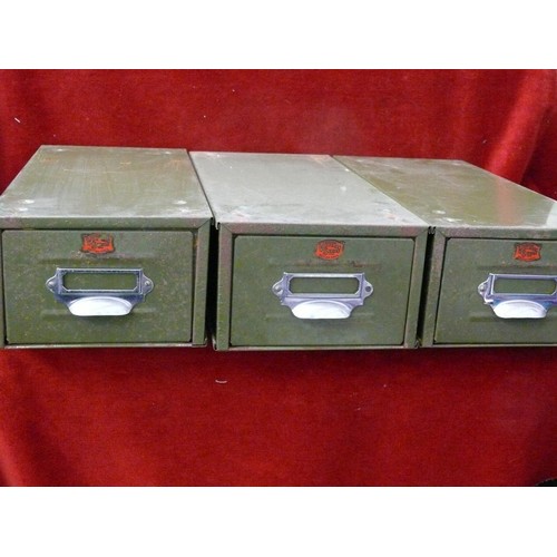 215 - 3 VINTAGE METAL CARD FILE DRAWERS 