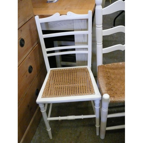 313 - 2 WHITE PAINTED CHAIRS WITH RUSH AND RATTAN SEATS
