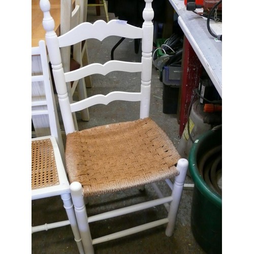 313 - 2 WHITE PAINTED CHAIRS WITH RUSH AND RATTAN SEATS