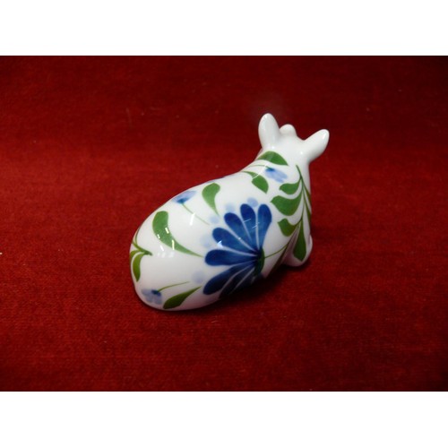 2 - DANSK PORCELAIN PIG ORNAMENT WITH BLUE FLORAL DESIGN WITH ORIGINAL BOX