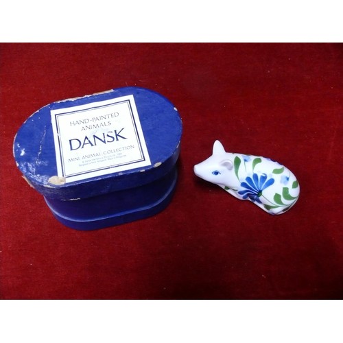2 - DANSK PORCELAIN PIG ORNAMENT WITH BLUE FLORAL DESIGN WITH ORIGINAL BOX
