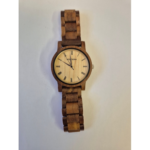 46A - HOLZKERN WOODEN WRIST WATCH WITH ORIGINAL BOX