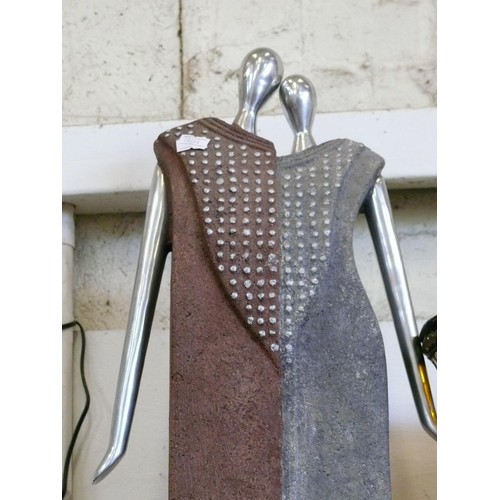 166 - LARGE CONTEMPORARY COUPLE SCULPTURE IN CERAMIC AND METAL