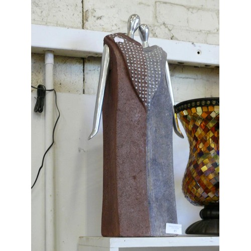 166 - LARGE CONTEMPORARY COUPLE SCULPTURE IN CERAMIC AND METAL