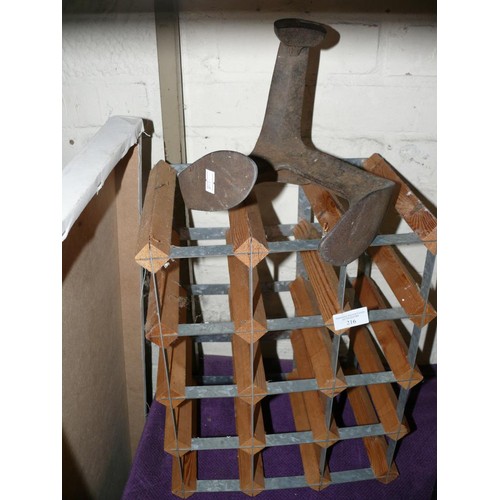 216 - VINTAGE SHOE LAST BY MADDOCK AND A WOOD AND METAL WINE RACK