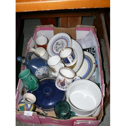 348 - 2 LARGE BOXES OF COLLECTABLE CHINA, EPHEMERA AND KITCHENWARE