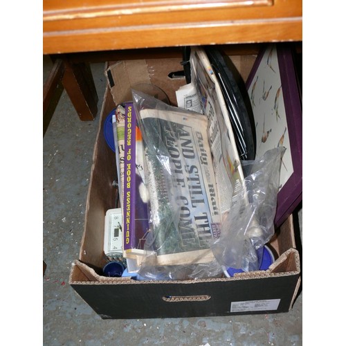 348 - 2 LARGE BOXES OF COLLECTABLE CHINA, EPHEMERA AND KITCHENWARE