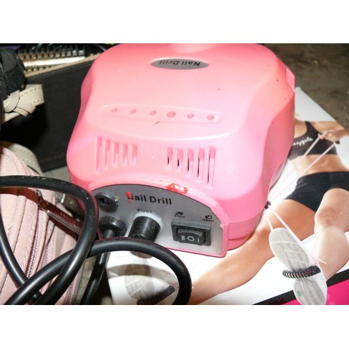 171 - MIXED BOX, GYM EXERCISER, VANITY MIROR, NAIL DRILL ETC
