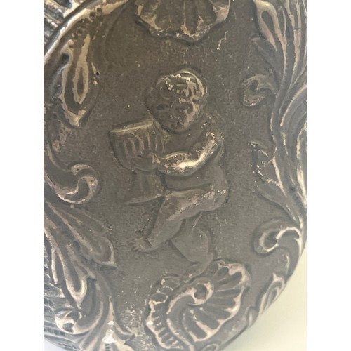 23 - A VICTORIAN SILVER CLOTHES BRUSH WITH A CHERUB WITH WINE GLASS