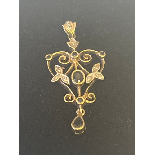 12 - CHARMING VICTORIAN DIAMOND AND SAPPHIRE 9CT GOLD A LOVELY HAND WORKED PENDANT WEIGHT 2.49GR