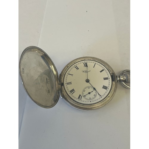 18 - A SOLID SILVER POCKET WALTHAM USA WATCH AND ALBERT 19 JEWELS FULLY WORKING AND CLEAN HUNTER DATE HAL... 