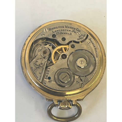 19 - A HAMILTON GENTS POCKET WATCH 974 SPECIAL WITH LEATHER CASE GOLD FILLED BY HAMILTON WATCH Co LANCAST... 
