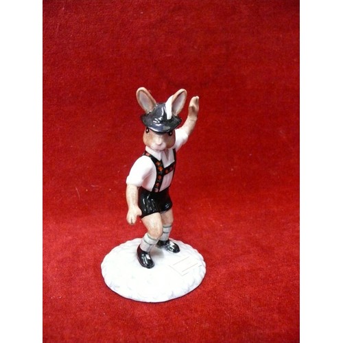 47 - BUNNYKINS ROYAL DOULTON TYROLEAN DANCER BUNNYKINS DB242, SIGNED. REPAIR TO ARM