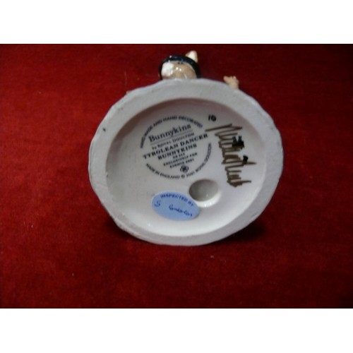 47 - BUNNYKINS ROYAL DOULTON TYROLEAN DANCER BUNNYKINS DB242, SIGNED. REPAIR TO ARM