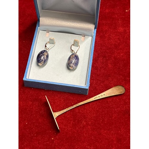 55 - A PAIR OF SILVER EARRINGS PLUS A SILVER BABIES PUSHER