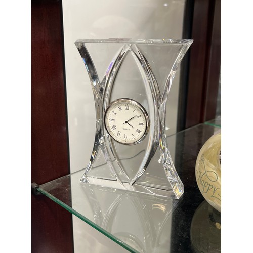 59 - A CAITHNESS PAPER WEIGHT WITH A CLOCK PLUS A GLASS ART WORK WITH A CLOCK BOTH ARE WORKING