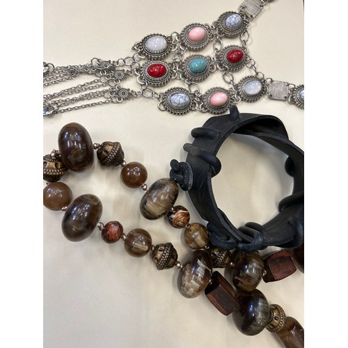 2 - Contemporary costume jewellery including a Bohemian faux stone bib necklace a wooden bead and horn n... 