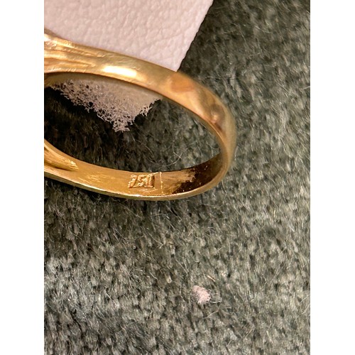 14 - A MOST ATTRACTIVE 18CT GOLD RING IN ART NOUVEAU STYLE SET WITH 2 SAPPHIRES (SHOULD BE 3 BUT NOT NOTI... 