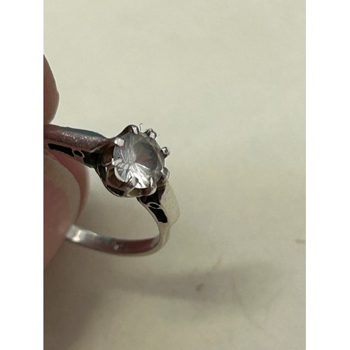 24 - ANTIQUE YELLOW METAL RING (UNTESTED 1.2 GRAMS), RING WITH CLEAR STONE MARKED 