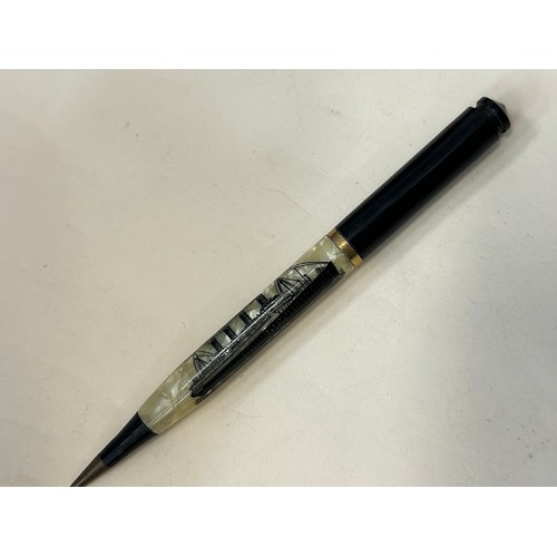 31 - A Platignum fountain pen with 14ct gold nib and a vintage Cunard White Star Line “Aquitania” pencil.