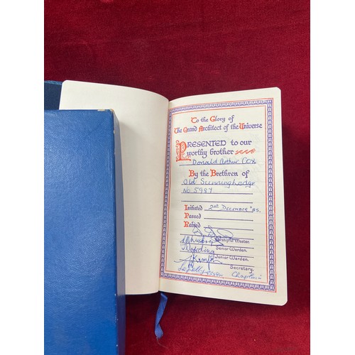 24 - Vintage Collins Masonic edition Holy Bible in original box. King James version, blue imitation leath... 