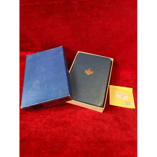 24 - Vintage Collins Masonic edition Holy Bible in original box. King James version, blue imitation leath... 