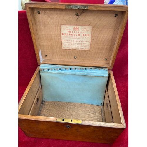 54 - The A.B.C & 1.2.3. Despatch Box - A late Victorian oak file box, with original card file partitions ... 