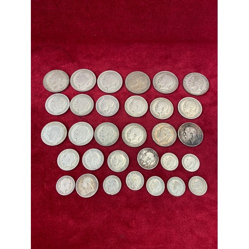 57 - Silver scrap coinage - Mostly 1920-46 (50% silver), including 7x sixpences, 4x shillings, 12x Florin... 