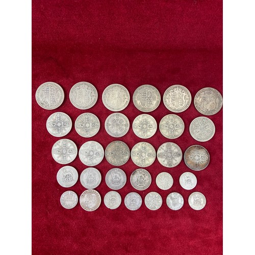 57 - Silver scrap coinage - Mostly 1920-46 (50% silver), including 7x sixpences, 4x shillings, 12x Florin... 