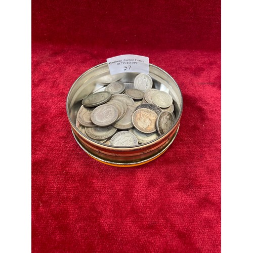57 - Silver scrap coinage - Mostly 1920-46 (50% silver), including 7x sixpences, 4x shillings, 12x Florin... 