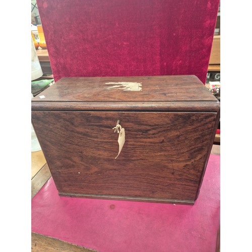 102 - Early 20thC/WW1 mahogany campaign writing box with baize lined drop front, internal drawer, brass dr... 