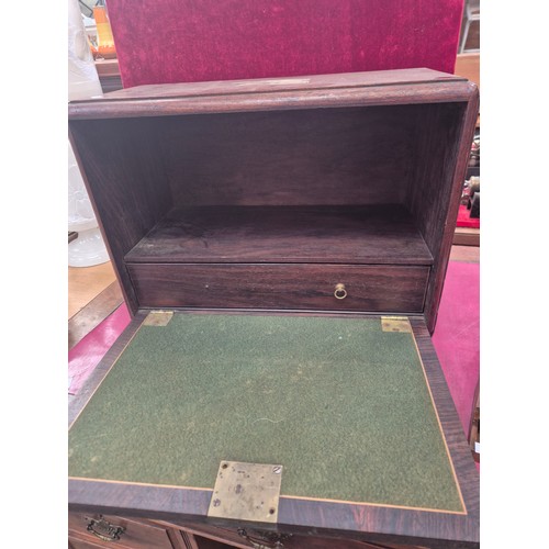 102 - Early 20thC/WW1 mahogany campaign writing box with baize lined drop front, internal drawer, brass dr... 