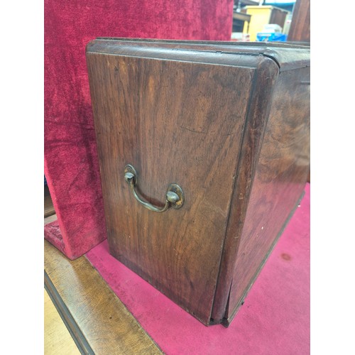 102 - Early 20thC/WW1 mahogany campaign writing box with baize lined drop front, internal drawer, brass dr... 