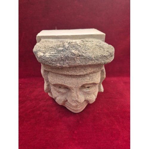 100 - Carved gritstone/limestone medieval style corbel, carved with the face of Catholic Cleric Sir Thomas... 