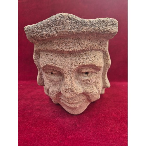100 - Carved gritstone/limestone medieval style corbel, carved with the face of Catholic Cleric Sir Thomas... 