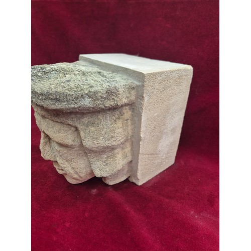 100 - Carved gritstone/limestone medieval style corbel, carved with the face of Catholic Cleric Sir Thomas... 