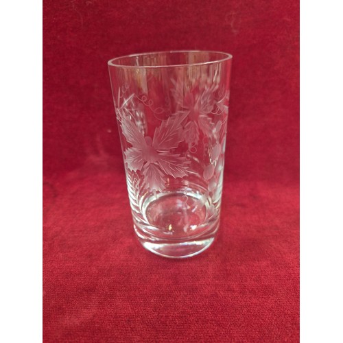 116 - Etched crystal glass - Hand blown pitcher with a ground pontil mark and pinched pouring spout, toget... 