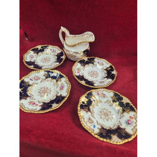 117 - Coalport bone china 'Batwing' pattern tea set, with the distinctive cobalt blue, gilt and floral dec... 