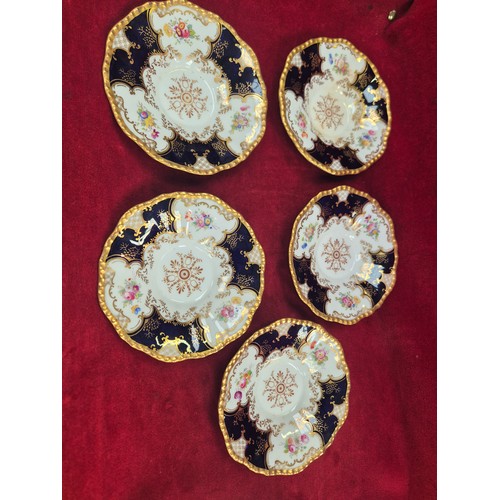 117 - Coalport bone china 'Batwing' pattern tea set, with the distinctive cobalt blue, gilt and floral dec... 