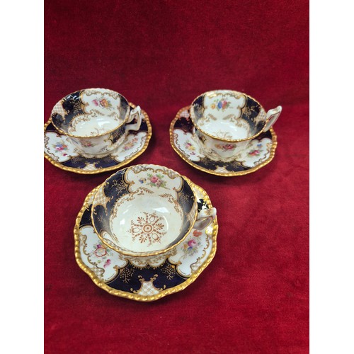 117 - Coalport bone china 'Batwing' pattern tea set, with the distinctive cobalt blue, gilt and floral dec... 