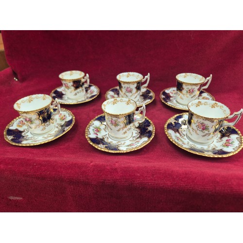 117 - Coalport bone china 'Batwing' pattern tea set, with the distinctive cobalt blue, gilt and floral dec... 