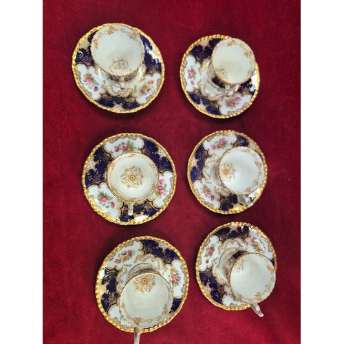 117 - Coalport bone china 'Batwing' pattern tea set, with the distinctive cobalt blue, gilt and floral dec... 