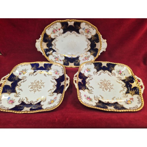 117 - Coalport bone china 'Batwing' pattern tea set, with the distinctive cobalt blue, gilt and floral dec... 