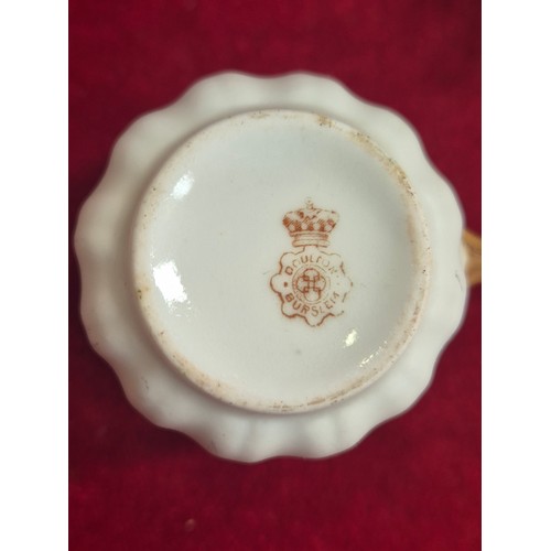 118 - Doulton Burslem 1920's tea set, 4x cups and saucers, sugar pot and teapot in the fluted scalloped sh... 