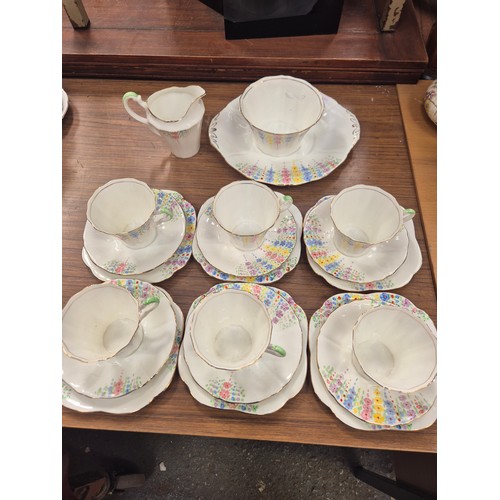124 - Art Deco Paladin china tea set by Hughes Fenton Ltd., hand painted with delicate flowers and finishe... 