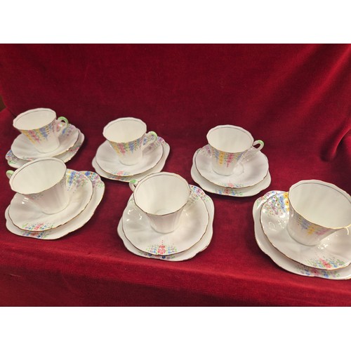 124 - Art Deco Paladin china tea set by Hughes Fenton Ltd., hand painted with delicate flowers and finishe... 